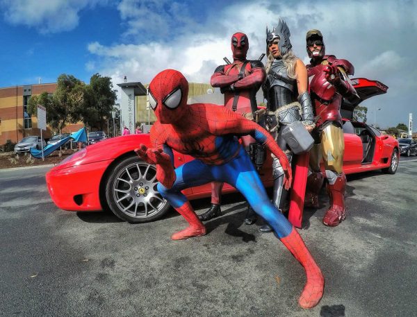 Ferrari Limo with the Super Heroes